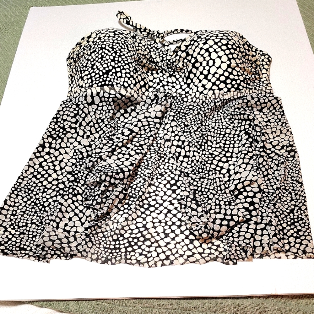 Merona Black & Cream Polka Dot Padded Mesh Bikini Top Size L